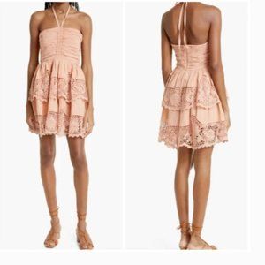 ULLA JOHNSON SAVANNAH RUFFLE COTTON BLEND AZALEA MINI DRESS sz 2